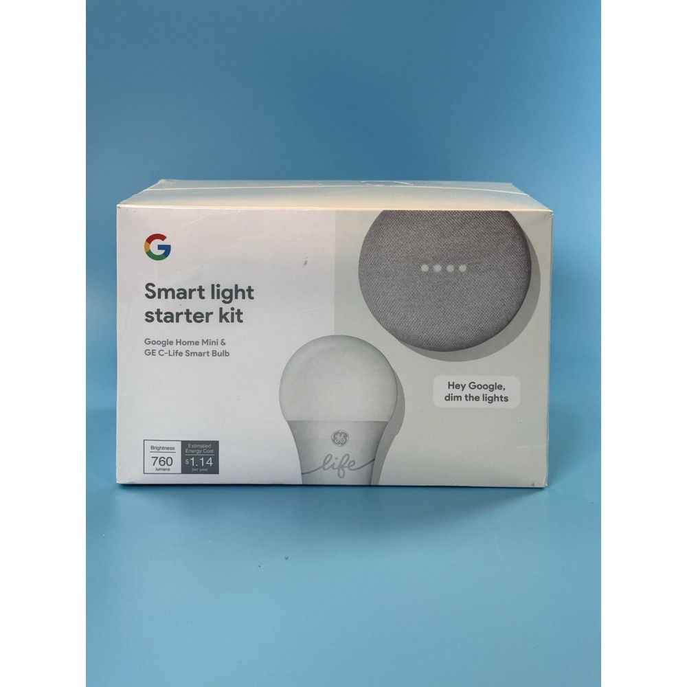 GOOGLE HOME MINI WITH SMART LIGHT BULB STARTER KIT NEW SEALED GREAT VALUE FAST